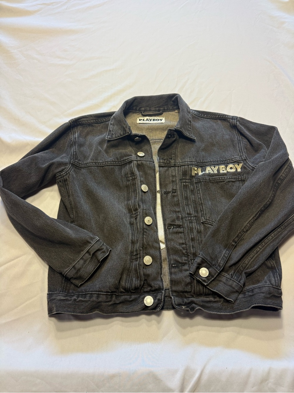 PacSun Washed Black Denim Jean Jacket with Chest Patch
